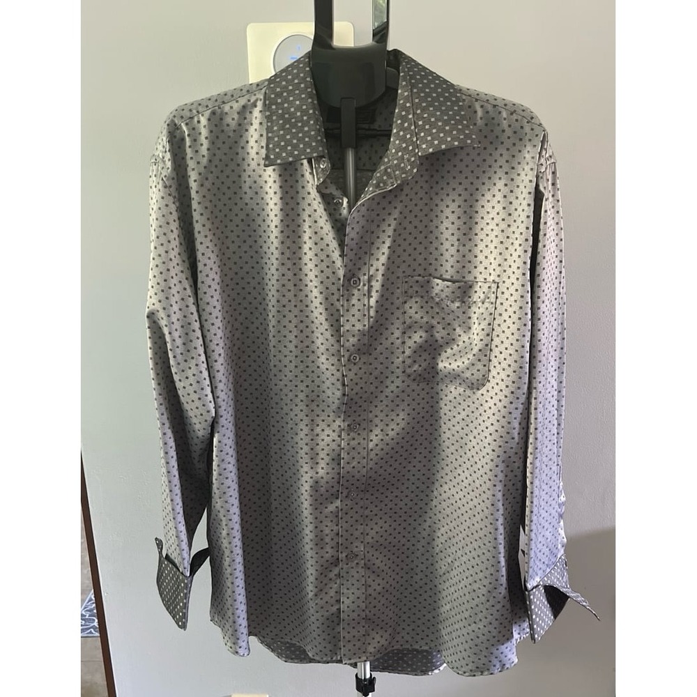 Henri Picard Don Jonathan‎ Button Down Gray Pattern Dress Shirt 17-1/2 34/35